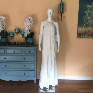 Calvin Klein white Halter Neck Beaded Gown With Front Drape size 8